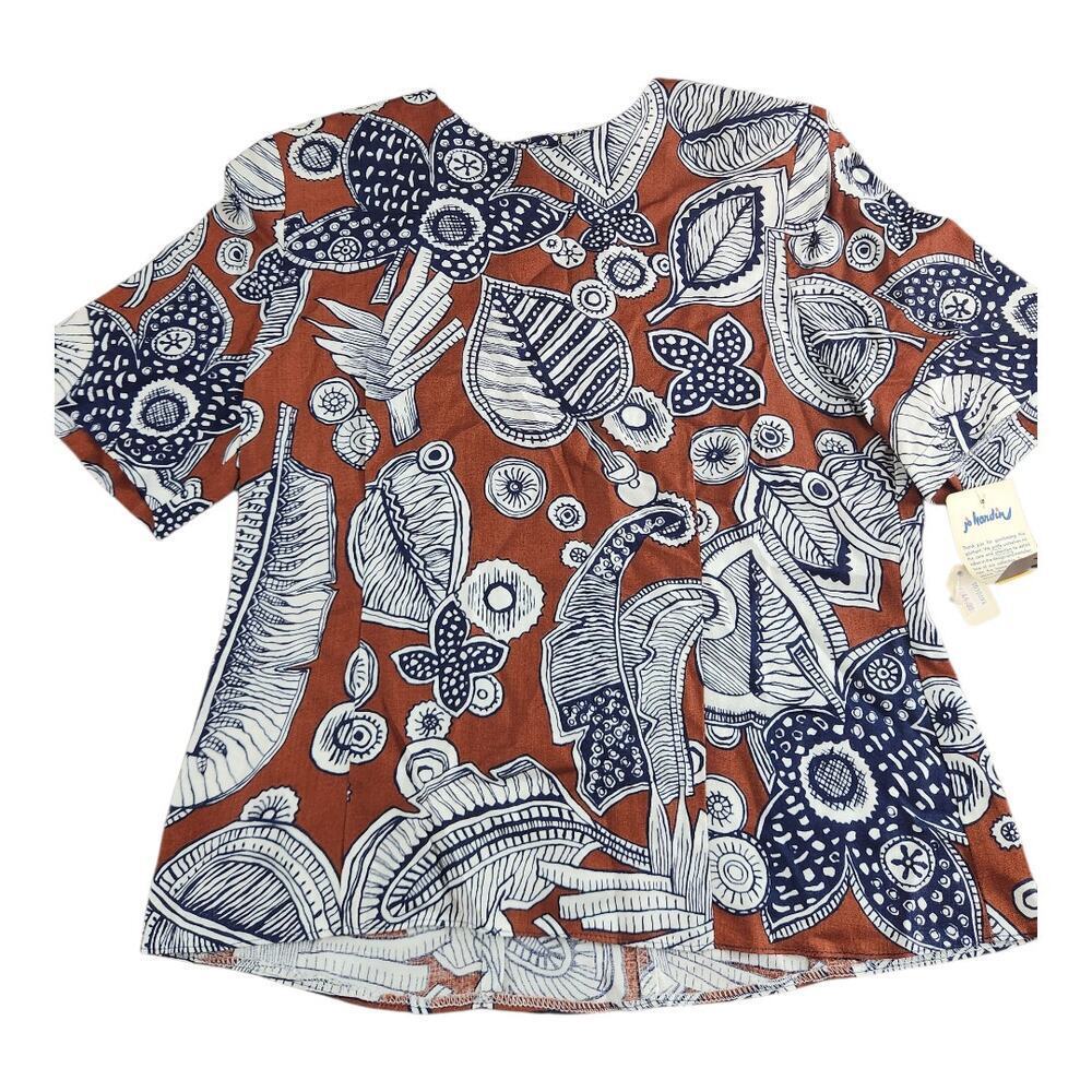 Jo‎ Hardin Vintage blouse sz 12 made in USA NWT dead stock brown blue floral
